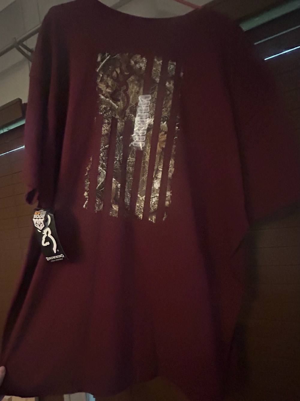 Browning Burgundy Graphic Tee with Camouflage Flag Print
